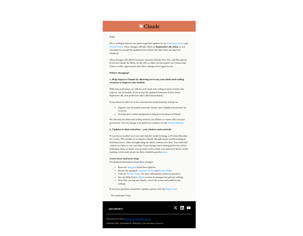Al momento stai visualizzando Aggiornamenti Privacy Claude: cosa cambia?